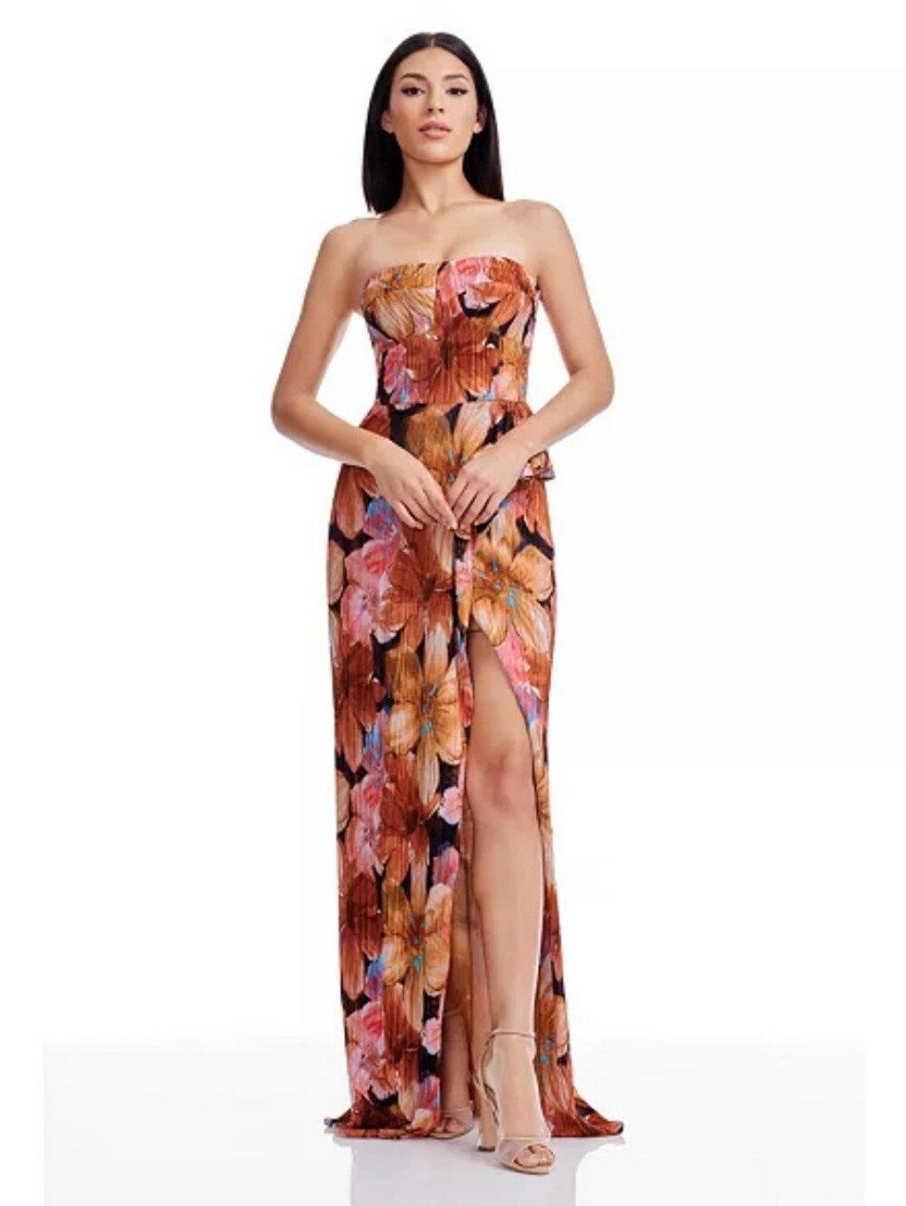 Dress The Population NWT Large Floral Pleated Ruffle Maxi Dress $248 Luxury